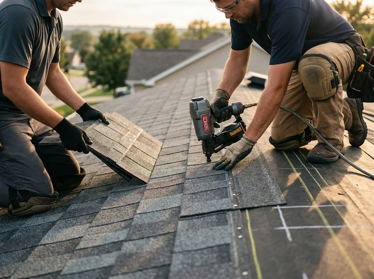 Professional roofer working on a residential roof in Orangeburg
